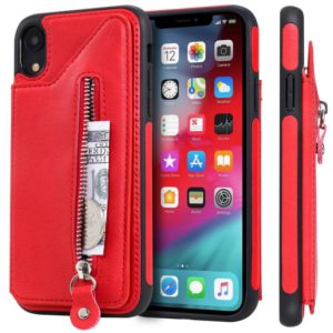For iPhone XR Solid Color Double Buckle Zipper Shockproof Protective Case(Red) (OEM)