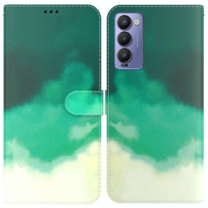 For Tecno Camon 18 / 18P Watercolor Pattern Horizontal Flip Leather Phone Case(Cyan Green) (OEM)