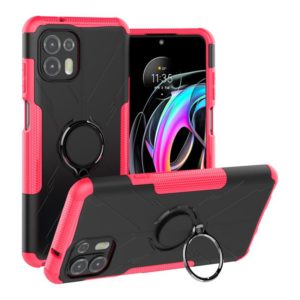 For Motorola Moto Edge 20 Lite Armor Bear Shockproof PC + TPU Phone Protective Case with Ring Holder(Rose Red) (OEM)