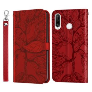 For Huawei P30 Lite Life of Tree Embossing Pattern Horizontal Flip Leather Case with Holder & Card Slot & Wallet & Photo Frame & Lanyard(Red) (OEM)
