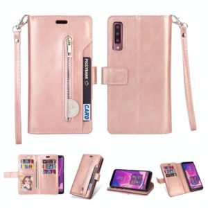 For Samsung Galaxy A7 (2018) Multifunctional Zipper Horizontal Flip Leather Case with Holder & Wallet & 9 Card Slots & Lanyard(Rose Gold) (OEM)
