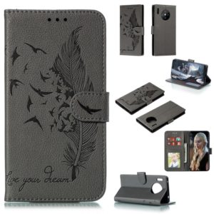 For Huawei Mate 30 Pro Feather Pattern Litchi Texture Horizontal Flip Leather Case with Holder & Wallet & Card Slots(Gray) (OEM)