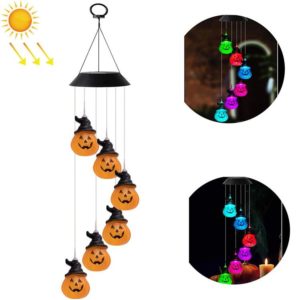 6 LED Solar Wind Chime Lamp Halloween Garden Decoration Pumpkin Lamp Holiday Gift(Black Shell) (OEM)
