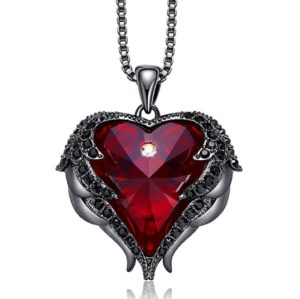 Women Fashion Angel Wings Crystals Heart Necklaces(Dark Angel) (OEM)