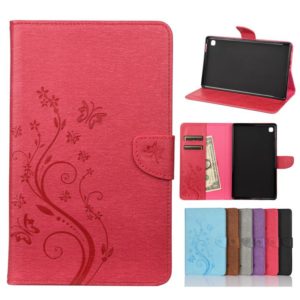 For Samsung Galaxy Tab A7 Lite / T220 Butterfly Flower Embossing Pattern Horizontal Flip Leather Case with Holder & Card Slots & Wallet(Magenta) (OEM)