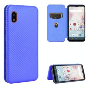 For Samsung Galaxy A20 (SC-02M) SCV46 Carbon Fiber Texture Horizontal Flip TPU + PC + PU Leather Case with Rope & Card Slot(Blue) (OEM)