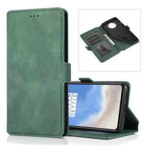 For OnePlus 7T Retro Magnetic Closing Clasp Horizontal Flip Leather Case with Holder & Card Slots & Photo Frame & Wallet(Dark Green) (OEM)