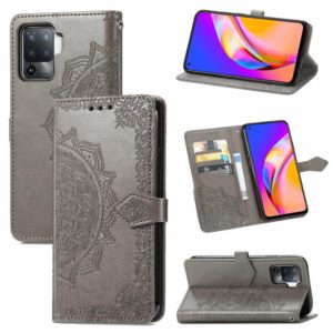 For OPPO A94 4G / F19 Pro Mandala Embossing Pattern Horizontal Flip Leather Case with Holder & Card Slots & Wallet & Lanyard(Gray) (OEM)