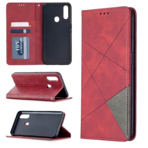 For Oppo A31 (2020) / A81 Rhombus Texture Horizontal Flip Magnetic Leather Case with Holder & Card Slots(Red) (OEM)