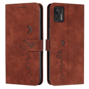 For Motorola Moto G Stylus 2021 Skin Feel Heart Pattern Leather Phone Case(Brown) (OEM)