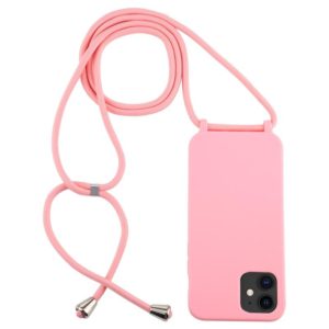 For iPhone 12 mini Candy Colors TPU Protective Case with Lanyard(Pink) (OEM)