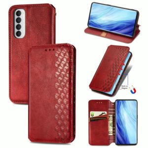For Oppo Reno4 Pro 4G Cubic Grid Pressed Horizontal Flip Magnetic PU Leather Case with Holder & Card Slots & Wallet(Red) (OEM)