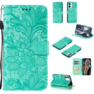 For iPhone 12 mini Lace Flower Horizontal Flip Leather Case with Holder & Card Slots & Wallet & Photo Frame(Green) (OEM)