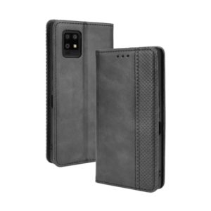 For Aquos Zero6 Magnetic Buckle Retro Crazy Horse Texture Horizontal Flip Leather Case with Holder & Card Slots & Photo Frame(Black) (OEM)