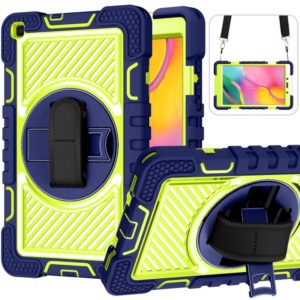 For Samsung Galaxy Tab A 8.0 2019 T290 360 Degree Rotation Contrast Color Shockproof Silicone + PC Case with Holder & Hand Grip Strap & Shoulder Strap(Navy+Yellow Green) (OEM)