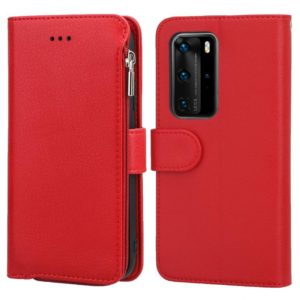 For Huawei P40 Pro / P40 Pro+ Microfiber Zipper Horizontal Flip Leather Case(Red) (OEM)