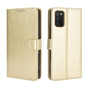 For Samsung Galaxy A02s (Eurasian Version) Retro Crazy Horse Texture Horizontal Flip Leather Case with Holder & Card Slots & Photo Frame(Gold) (OEM)