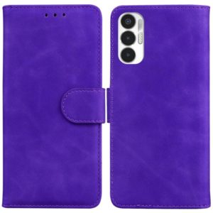 For Tecno Pova 3 LE7 Skin Feel Pure Color Flip Leather Phone Case(Purple) (OEM)