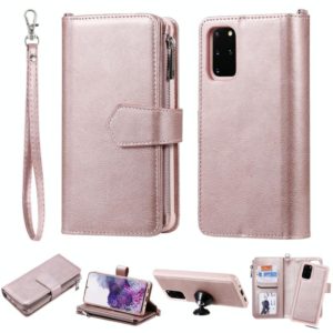 For Galaxy S20+ 2 in 1 Solid Color Zipper Shockproof Protective Case with Card Slots & Bracket & Photo Holder & Wallet Function(Rose Gold) (OEM)