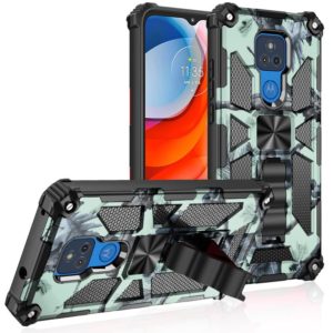 For Motorola Moto G Play (2021) Camouflage Armor Shockproof TPU + PC Magnetic Protective Case with Holder(Mint Green) (OEM)