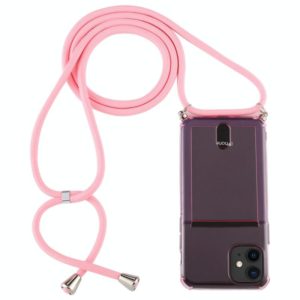 For iPhone 11 Transparent TPU Protective Case with Lanyard & Card Slot(Pink) (OEM)