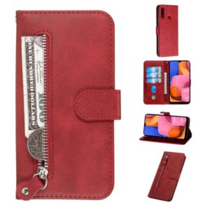For Galaxy A20s Fashion Calf Texture Zipper Horizontal Flip PU Leather Case, with Holder & Card Slots & Wallet(Red) (OEM)