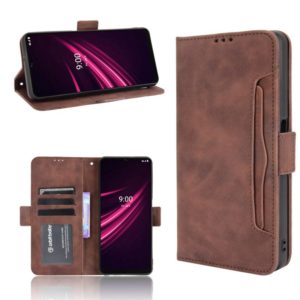 For T-Mobile REVVL V+ 5G Skin Feel Calf Pattern Horizontal Flip Leather Case with Holder & Card Slots & Photo Frame(Brown) (OEM)