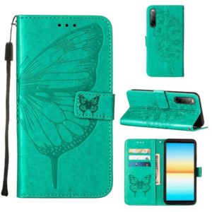 For Sony Xperia 10 IV Embossed Butterfly Leather Phone Case(Green) (OEM)