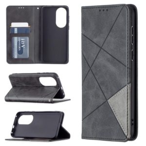 For Huawei P50 Rhombus Texture Horizontal Flip Magnetic Leather Case with Holder & Card Slots(Black) (OEM)