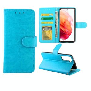 For Samsung Galaxy S21 5G Crazy Horse Texture Leather Horizontal Flip Protective Case with Holder & Card Slots & Wallet & Photo Frame(Baby Blue) (OEM)