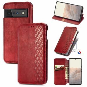For Google Pixel 6 Cubic Grid Pressed Horizontal Flip Magnetic Leather Case with Holder & Card Slots & Wallet(Red) (OEM)