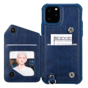 For iPhone 11 Pro Dual Buckles Zipper Shockproof Back Cover Protective Case with Holder & Card Slots & Wallet & Lanyard & Photos Frames(Blue) (OEM)