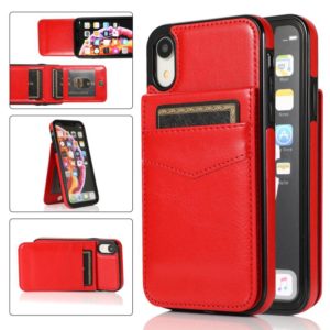 For iPhone XR Solid Color PC + TPU Protective Case with Holder & Card Slots(Red) (OEM)