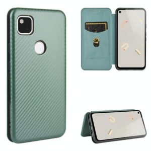 For Google Pixel 4a Carbon Fiber Texture Horizontal Flip TPU + PC + PU Leather Case with Card Slot(Green) (OEM)