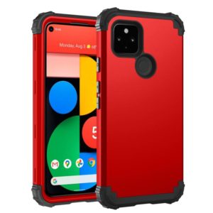 For Google Pixel 5 3 in 1 Shockproof PC + Silicone Protective Case(Red + Black) (OEM)