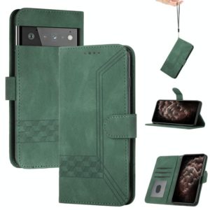 For Google Pixel 6 Cubic Skin Feel Flip Leather Phone Case(Dark Green) (OEM)