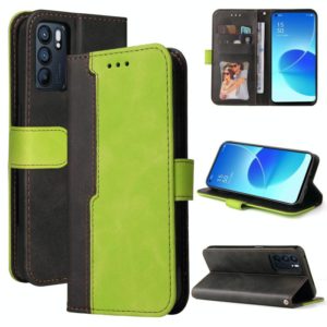 For OPPO Reno6 5G Business Stitching-Color Horizontal Flip PU Leather Case with Holder & Card Slots & Photo Frame & Lanyard(Green) (OEM)