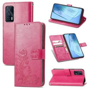 For vivo iQOO Neo5 Four-leaf Clasp Embossed Buckle Mobile Phone Protection Leather Case with Lanyard & Card Slot & Wallet & Bracket Function(Magenta) (OEM)