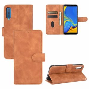 For Samsung Galaxy A7 (2018) Solid Color Skin Feel Magnetic Buckle Horizontal Flip Calf Texture PU Leather Case with Holder & Card Slots & Wallet(Brown) (OEM)