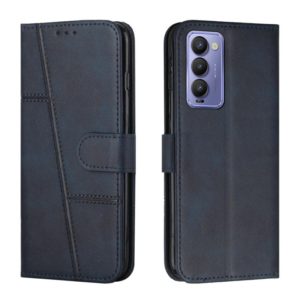 For Tecno Camon 18 / 18P Stitching Calf Texture Buckle Leather Phone Case(Blue) (OEM)