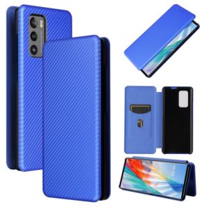 For LG Wing 5G Carbon Fiber Texture Horizontal Flip TPU + PC + PU Leather Case with Card Slot(Blue) (OEM)