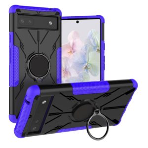 For Google Pixel 6a Armor Bear Shockproof PC + TPU Phone Protective Case with Ring Holder(Purple) (OEM)