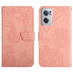 For OnePlus Nord CE 2 5G Skin Feel Butterfly Peony Embossed Leather Phone Case(Pink) (OEM)