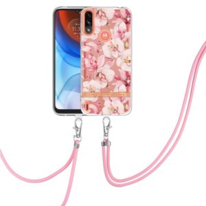 For Motorola Moto E7 Power / Moto E7i Power Flowers Series TPU Phone Case with Lanyard(Pink Gardenia) (OEM)
