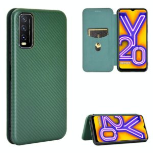 For Vivo Y20 / Y20i (Indian) Carbon Fiber Texture Horizontal Flip TPU + PC + PU Leather Case with Card Slot(Green) (OEM)