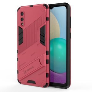 For Samsung Galaxy A02 (EU Version) Punk Armor 2 in 1 PC + TPU Shockproof Case with Invisible Holder(Light Red) (OEM)