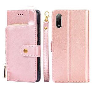For Sony Xperia Ace II Zipper Bag PU + TPU Horizontal Flip Leather Phone Case(Rose Gold) (OEM)