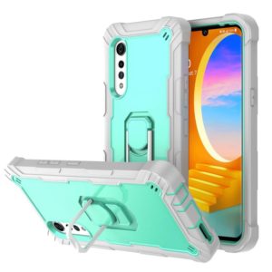 For LG Velvet PC + Rubber 3-layers Shockproof Protective Case with Rotating Holder(Grey White + Mint Green) (OEM)
