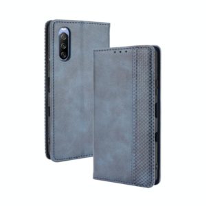 For Sony Xperia 10 III Magnetic Buckle Retro Pattern Horizontal Flip Leather Case with Holder & Card Slot & Wallet(Blue) (OEM)