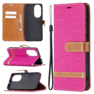 For Huawei P50 Color Matching Denim Texture Horizontal Flip Leather Case with Holder & Card Slots & Wallet & Lanyard(Rose Red) (OEM)